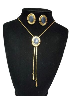 Vtg. Pat 1094849 Pendant Lariat Necklace & Earring Set